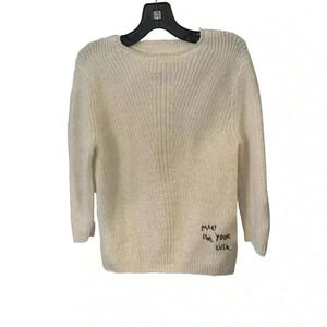 Zara white cotton knit long sleeve crew neck sweater white unisex size 5 NWOT